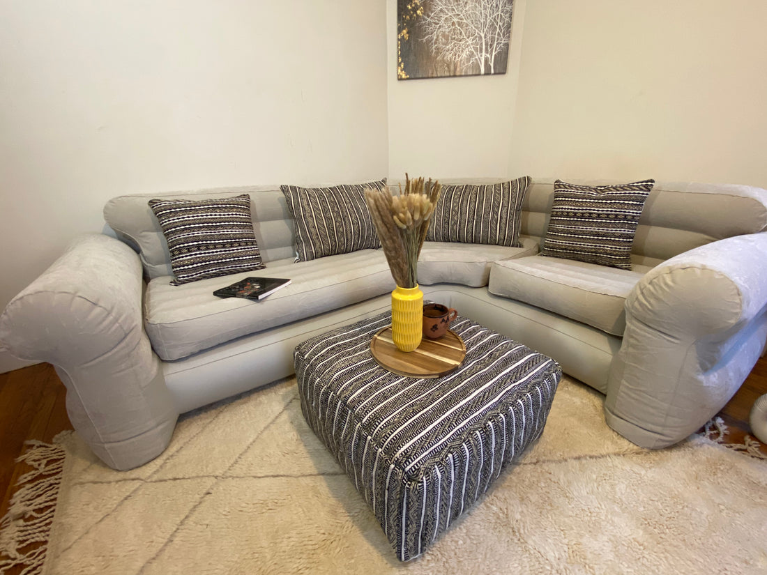 Moroccan Pouf in Living room Setting.