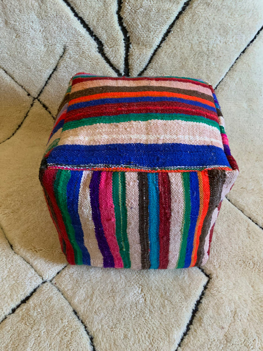 Colorful stripped Moroccan Ottomans Pouf Cover_P1005 BerberDezign